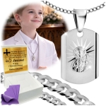 SREBRNY ŁAŃCUSZEK KOMUNIJNY Z MEDALIKIEM SREBRO 925 KOMUNIA CHRZEST GRAWER