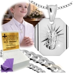 SREBRNY ŁAŃCUSZEK KOMUNIJNY Z MEDALIKIEM SREBRO 925 KOMUNIA CHRZEST GRAWER