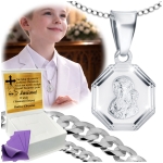 SREBRNY ŁAŃCUSZEK KOMUNIJNY Z MEDALIKIEM SREBRO 925 KOMUNIA CHRZEST GRAWER