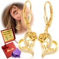 ZŁOTE KOLCZYKI 925 WISZĄCE DUŻE SERCE RÓŻA DLA KOBIETY CYRKONIE AAA GRAWER