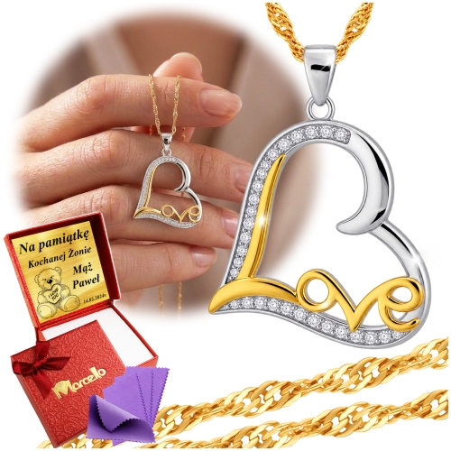 Złoty Łańcuszek z Serduszkiem Love Srebro 925