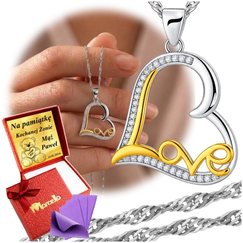 Srebrny Łańcuszek z Serduszkiem Love Srebro 925  