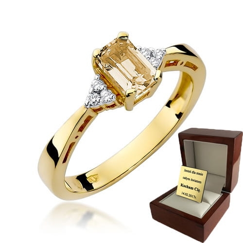 ZŁOTY PIERŚCIONEK ZARĘCZYNOWY  Z BRYLANTEM + Cytryn