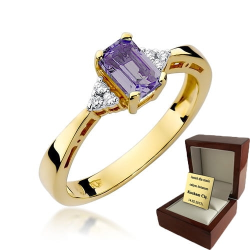 ZŁOTY PIERŚCIONEK ZARĘCZYNOWY  Z BRYLANTEM + Ametyst