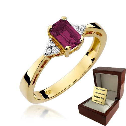 ZŁOTY PIERŚCIONEK ZARĘCZYNOWY  Z BRYLANTEM + Rubin