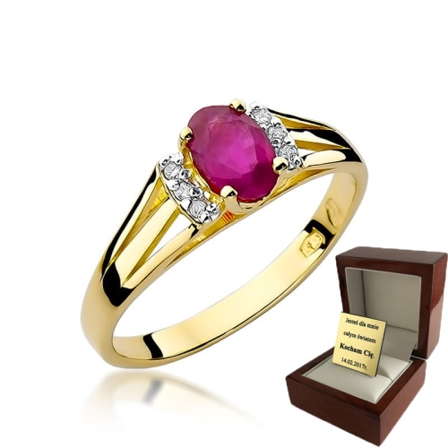 ZŁOTY PIERŚCIONEK ZARĘCZYNOWY  Z BRYLANTEM + Rubin