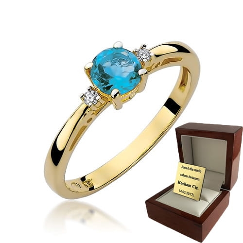 ZŁOTY PIERŚCIONEK ZARĘCZYNOWY  Z BRYLANTEM + Topaz
