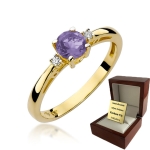 ZŁOTY PIERŚCIONEK ZARĘCZYNOWY  Z BRYLANTEM + Ametyst