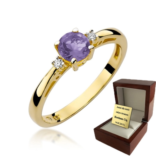 ZŁOTY PIERŚCIONEK ZARĘCZYNOWY  Z BRYLANTEM + Ametyst