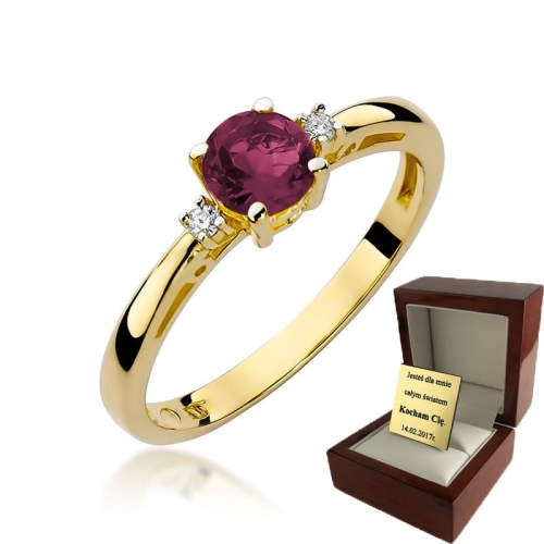 ZŁOTY PIERŚCIONEK ZARĘCZYNOWY  Z BRYLANTEM + Rubin