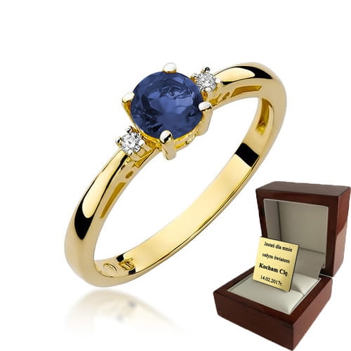 ZŁOTY PIERŚCIONEK ZARĘCZYNOWY  Z BRYLANTEM + Szafir