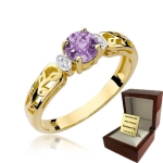 ZŁOTY PIERŚCIONEK ZARĘCZYNOWY  Z BRYLANTEM  + Ametyst