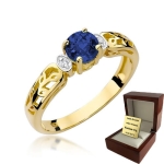 ZŁOTY PIERŚCIONEK ZARĘCZYNOWY  Z BRYLANTEM  + Szafir