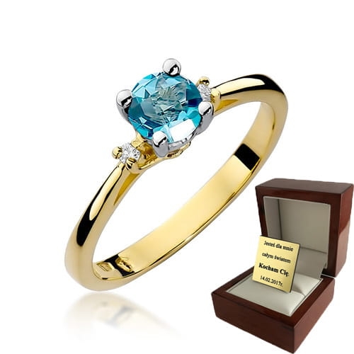 ZŁOTY PIERŚCIONEK ZARĘCZYNOWY  Z BRYLANTEM + Topaz