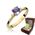 ZŁOTY PIERŚCIONEK ZARĘCZYNOWY  Z BRYLANTEM + Ametyst