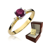ZŁOTY PIERŚCIONEK ZARĘCZYNOWY  Z BRYLANTEM + Rubin