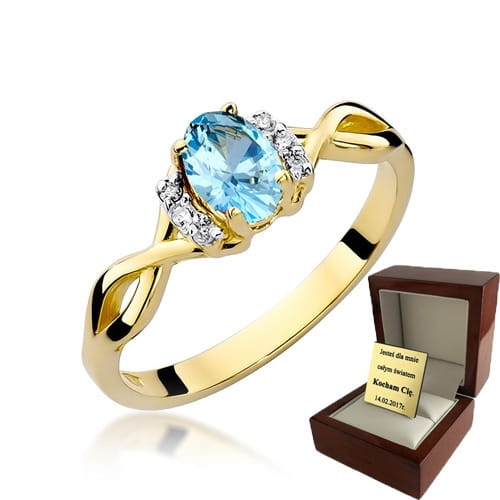 ZŁOTY PIERŚCIONEK ZARĘCZYNOWY  Z BRYLANTEM + Topaz