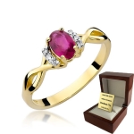 ZŁOTY PIERŚCIONEK ZARĘCZYNOWY  Z BRYLANTEM + Rubin