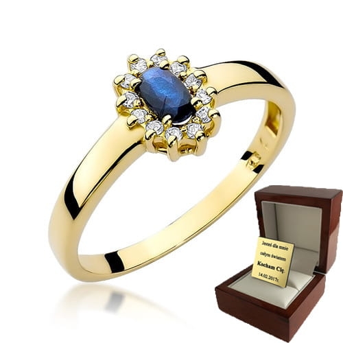 ZŁOTY PIERŚCIONEK ZARĘCZYNOWY  Z BRYLANTEM + Szafir