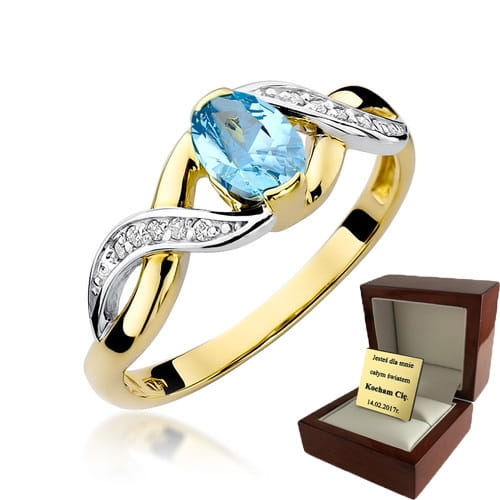 ZŁOTY PIERŚCIONEK ZARĘCZYNOWY  Z BRYLANTEM +Topaz