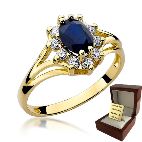 ZŁOTY PIERŚCIONEK ZARĘCZYNOWY  Z BRYLANTEM + Szafir