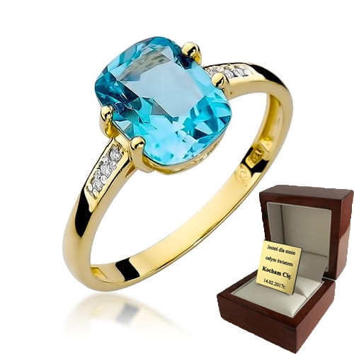 ZŁOTY PIERŚCIONEK ZARĘCZYNOWY  Z BRYLANTEM + Topaz