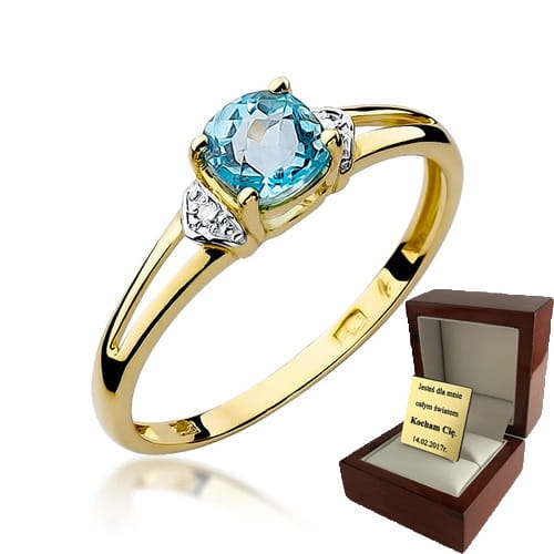 ZŁOTY PIERŚCIONEK ZARĘCZYNOWY  Z BRYLANTEM + Topaz