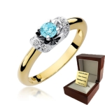ZŁOTY PIERŚCIONEK ZARĘCZYNOWY  Z BRYLANTAMI i TOPAZEM