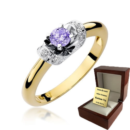 ZŁOTY PIERŚCIONEK ZARĘCZYNOWY  Z BRYLANTEM  i TANZANITEM