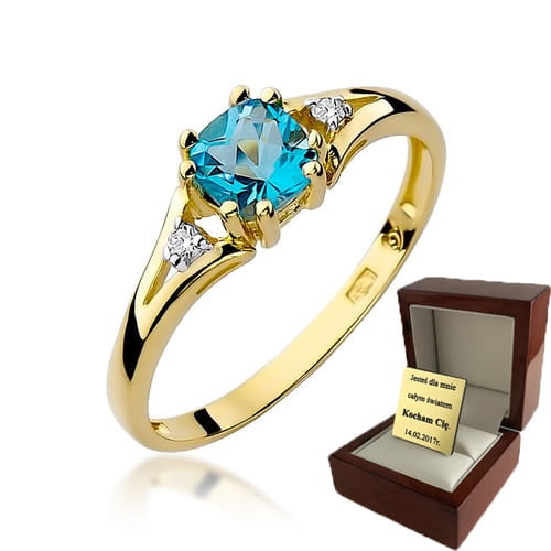 ZŁOTY PIERŚCIONEK ZARĘCZYNOWY  Z BRYLANTEM i TOPAZEM 