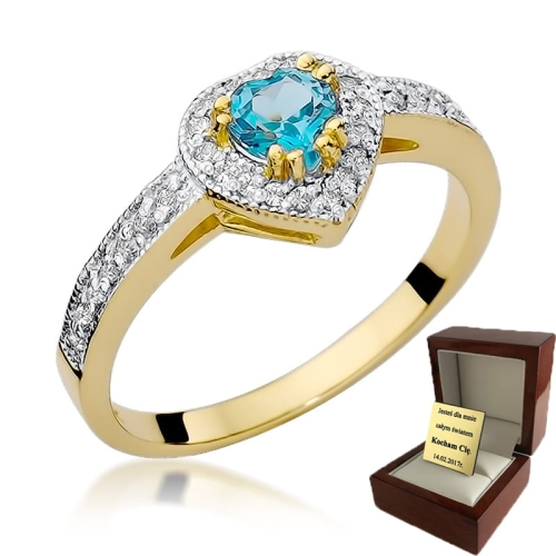 ZŁOTY PIERŚCIONEK ZARĘCZYNOWY  Z BRYLANTEM i TOPAZEM