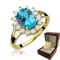 ZŁOTY PIERŚCIONEK ZARĘCZYNOWY  Z TOPAZEM I BRYLANTAMI