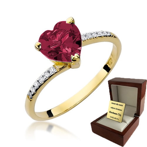 ZŁOTY PIERŚCIONEK ZARĘCZYNOWY Z RUBINEM I BRYLANTAMI 