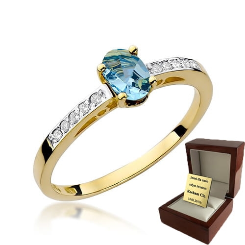 ZŁOTY PIERŚCIONEK ZARĘCZYNOWY Z TOPAZEM I BRYLANTAMI