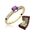 ZŁOTY PIERŚCIONEK ZARĘCZYNOWY Z AMETYSTEM I BRYLANTAMI