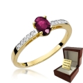ZŁOTY PIERŚCIONEK ZARĘCZYNOWY Z RUBINEM I BRYLANTAMI