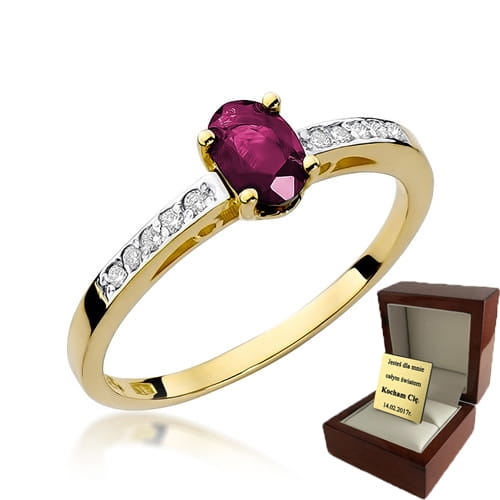 ZŁOTY PIERŚCIONEK ZARĘCZYNOWY Z RUBINEM I BRYLANTAMI 