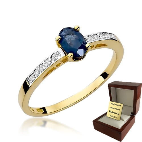 ZŁOTY PIERŚCIONEK ZARĘCZYNOWY Z SZAFIREM I BRYLANTAMI 