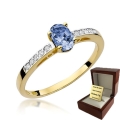ZŁOTY PIERŚCIONEK ZARĘCZYNOWY Z TANZANITEM I BRYLANTAMI
