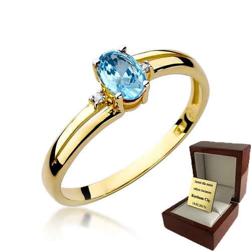 ZŁOTY PIERŚCIONEK ZARĘCZYNOWY Z TOPAZEMI BRYLANTAMI 