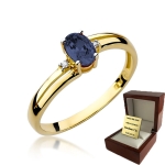 ZŁOTY PIERŚCIONEK ZARĘCZYNOWY Z SZAFIREM I BRYLANTAMI 