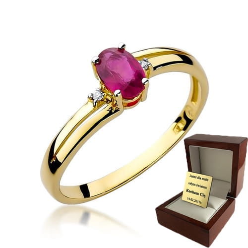 ZŁOTY PIERŚCIONEK ZARĘCZYNOWY Z RUBINEM I BRYLANTAMI