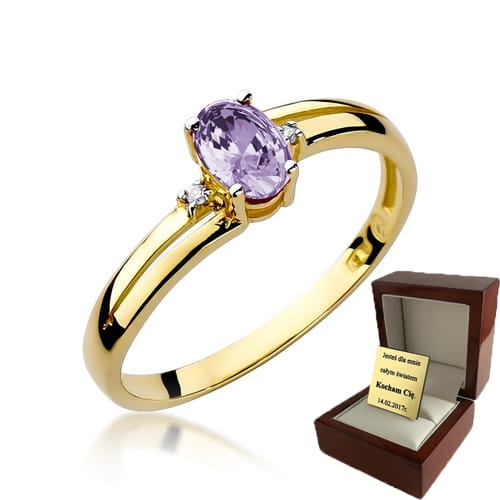 ZŁOTY PIERŚCIONEK ZARĘCZYNOWY Z TANZANITEM I BRYLANTAMI  