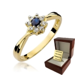 ZŁOTY PIERŚCIONEK ZARĘCZYNOWY Z SZAFIREM i BRYLANTAMI
