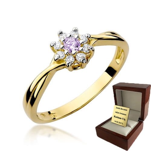 ZŁOTY PIERŚCIONEK ZARĘCZYNOWY Z AMETYSTEM I BRYLANTAMI