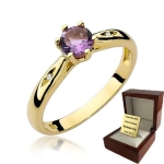 ZŁOTY PIERŚCIONEK ZARĘCZYNOWY Z AMETYSTEM i BRYLANTAMI
