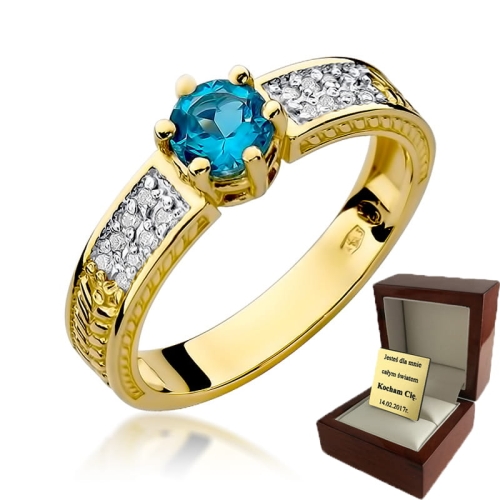 ZŁOTY PIERŚCIONEK ZARĘCZYNOWY Z TOPAZEM I BRYLANTAMI