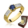ZŁOTY PIERŚCIONEK ZARĘCZYNOWY Z SZAFIREM I BRYLANTAMI