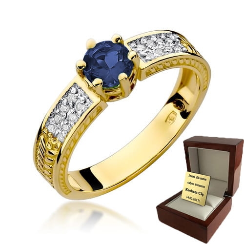 ZŁOTY PIERŚCIONEK ZARĘCZYNOWY Z SZAFIREM I BRYLANTAMI
