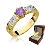 ZŁOTY PIERŚCIONEK ZARĘCZYNOWY Z AMETYSTEM I BRYLANTAMI